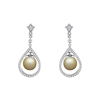 9 mm Golden South Sea Cultured Pearl and 0.5 carat total weight diamond accent Earring in 14KT White Gold