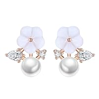 1 Pair Flower Pearl Stud Earrings jewelry dangleearring pearl dangles bridal party earrings Stud Earrings Jewelry vintage earrings Chic Ear Accessory Metal ol flower beads bride
