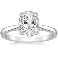 10K Solid White Gold Handmade Engagement Ring 2.0 CT Oval Cut Moissanite Diamond Solitaire Wedding/Bridal Ring Set for Womens/Her Propose Ring