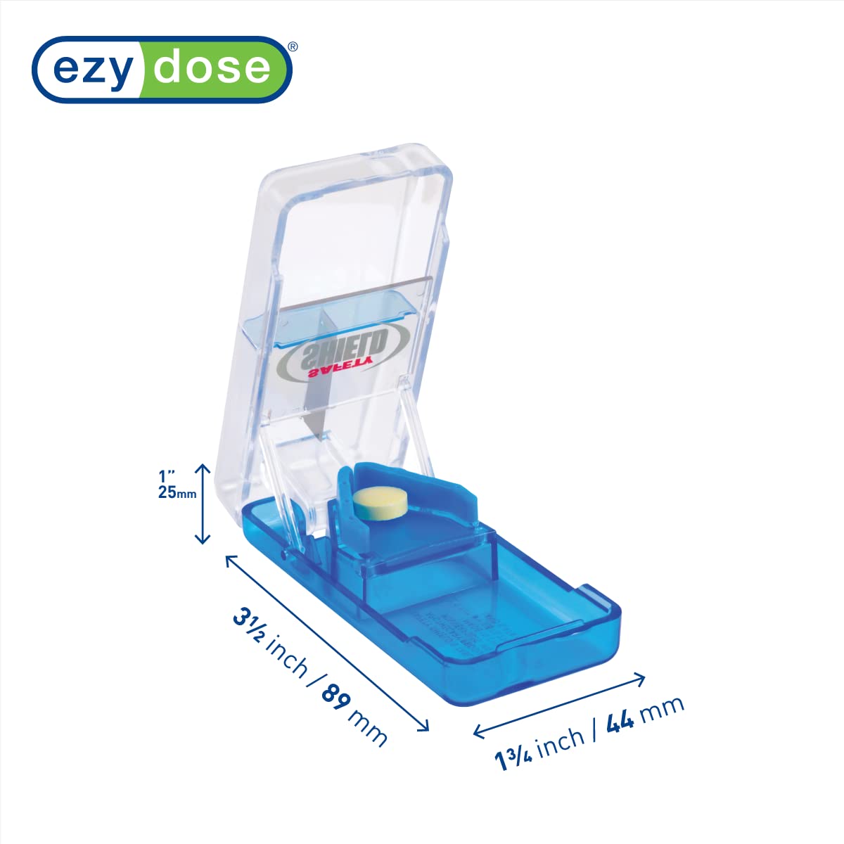 EZY DOSE Ezy Dose Pill Cutter with Safety Shield │Safely Cut Pills and Vitamins │Pill Splitter , Colors may vary