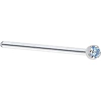 Body Candy Solid 14k White Gold 1.5mm Genuine Blue Topaz Straight Fishtail Nose Stud Ring 18 Gauge 17mm