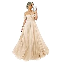 CWOAPO Sweetheart Tulle Prom Dresses 2024 A Line Ball Gowns for Women Off Shoulder Formal Evening Dress
