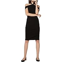 Womens Black Sleeveless Halter Midi Cocktail Pencil Dress 2