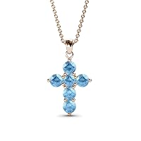 0.66 ctw Natural Round Blue Topaz Cross Pendant 14K Gold. Included 18 inches 14K Gold Chain.