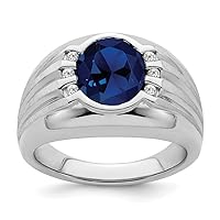 3.4 To 14.8mm 10k White Gold Created Sapphire and Diamond Mens Ring Size 10.00 Jewelry Gifts for Men