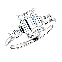 1.00 CT Emerald Colorless Moissanite Engagement Ring, Wedding Bridal Ring Set, Eternity Sterling Silver Solid Diamond Solitaire 4-Prong Anniversary Promise Ring for Her