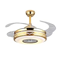 Ceiling Fans with Lamp Led Ceiling Light Retractable Blade Fan Light Remote Control Dimmable Led Chandelier Indoor Lighting/Gold