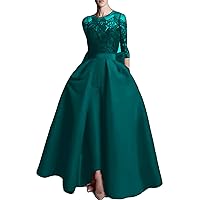 Women's Lace Jumpsuits Evening Gown Detachable Train 3/4 Sleeve Wedding Guest Party Pantsuit Floor Length with Pocket