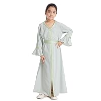OLEMEK Kids Girls Abaya Long Sleeve Hooded Maxi Dress Middle East Muslim Long Bell Sleeve Prayer Dress
