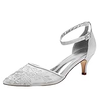 Womens Embroidered Wedding Shoes Kitten Heel Bridesmaid Sandals Comfort Party Pumps Silver US 8.5