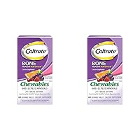 Caltrate Chewables 600 Plus D3 Plus Minerals Calcium Vitamin D Supplement, Cherry, Orange and Fruit Punch - 60 Count (Pack of 2)