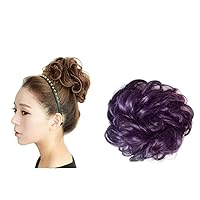 Women's Curly Messy Chignon Hairpieces Synthetic Hair Bun Extensions Dark Purple