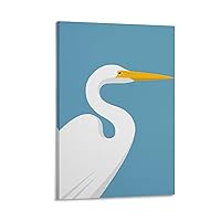 Egret Bird Blue White Minimalist Art Poster Poster Decorative Painting Canvas Wall Art Living Room Posters Bedroom Painting 12x18inch(30x45cm)