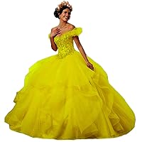 Women's Sweet 16 Off Shoulder Beaded Quinceanera Dress with Ruffle Ball Gown Dress