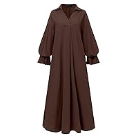 Solid Color Lapel Cotton Linen Long Sleeved Minimalist Temperament Commuting Loose Casual Dress