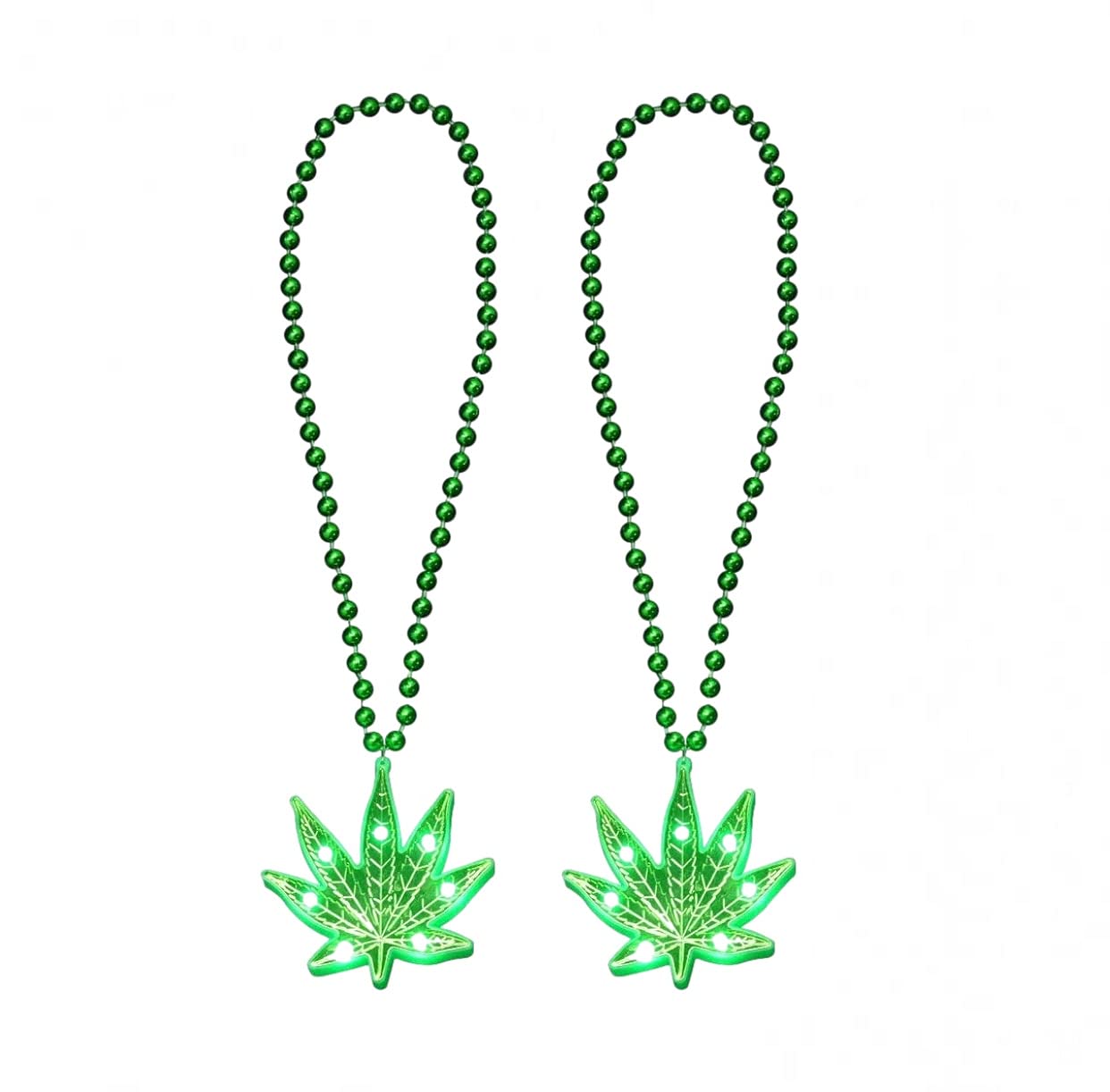 blinkee Pack of 2 Light Up LED Pot Leaf Cannabis Medicinal Marijuana 420 Beaded Necklace