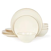 Famiware Jupiter Dinnerware Set, Plates and Bowls Sets for 4, Microwave and Dishwasher Safe, Scratch Resistant, 12 Pieces Dishes Set, Vanilla White