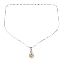 NOVICA Handmade Citrine Pendant Necklace Floral Crafted India .925 Sterling Silver Cubic Zirconia Gemstone 'Gleaming Flower'