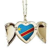 Congo National Flag Soccer Football Folded Wings Peach Heart Pendant Necklace