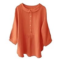 Women Cotton Linen Shirts Button Down Summer Blouse Roll-Up Sleeve Tops Tunic Trendy Boho Ladies Clothes 2024