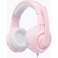 Pink Cat Ear Headphones Over Ear for Gaming PC, 3.5mm Wired Gaming Headset with Noise Cancelling Mic, Soft Memory Earmuffs Stereo Headset for PS4, PS5, Xbox, Laptop, Mac, Tablet, Smartphone