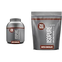 Isopure Dutch Chocolate or Unflavored Whey Protein Isolate Powder with Vitamins, 25g Protein, 62 or 14 Servings