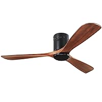 Maypel Flush Mount Ceiling Fan - Outdoor Wood Ceiling Fan No Light with Remote Control, 3 Wood Blades, Reversible and Noiseless DC Motor, Farmhouse Modern Ceiling Fan Without Light for Covered Patios