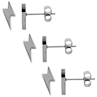 Small Stainless Steel Lightning Bolt Stud Earrings 1-10 Pack 3/8 inch