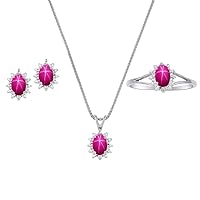Rylos Matching Jewelry For Women 14K White Gold - Diamond & Star Ruby- Ring, Earring & Pendant Necklace 6X4MM Color Stone Gemstone Jewelry For Women Gold Jewelry
