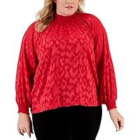 Calvin Klein Women's Plus Size Printed Ruffled-Collar Top (Rouge, 3X)