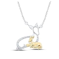 Dazzlingrock Collection Sterling Silver Womens Round White Diamond Deer Fawn Fashion Necklace 1/12 Cttw