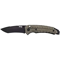 Kiku Assisted Tactical Knife- Spring Assisted Stainless Steel 3.5 Inch Blade with Button Lock, S35VN Steel and Linen Micarta Handle-Black (KU-3004)