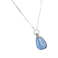 Tiny Teardrop Glass Essential Oil Diffuser Necklace on 18 Inch Sterling Box Chain, Choose Your Color, 6371 (Blue)