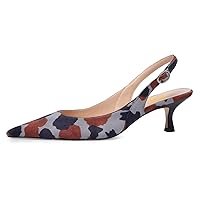 FSJ Women's Mid Kitten Heel Slingback Sandal Pointy Toe Sexy Pumps Comfortable Dress Party Walking Shoes Size 4-15 US