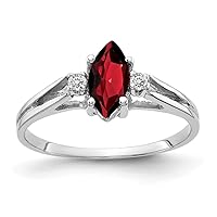Solid 14k White Gold 8x4mm Marquise Garnet January Red Gemstone Diamond Engagement Ring (.04 cttw.)
