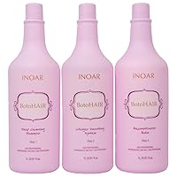 Inoar – BotoHair Deep Cleansing Shampoo, Collagen Soothing System and Reconstructor Balm, Vegan Hair Product, Anti Frizz, Keratin, Reduce Volume, Designed for Men and Women (33.8 Ounces, 3 Bottles)