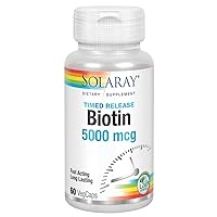 Two Stage, Timed Release Biotin 5000mcg Solaray 60 VCaps, 2 Pack