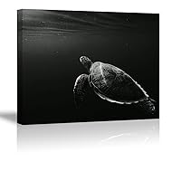 Black Ocean Canvas Wall Art Sea Turtle Wall Decor Coastal Animal in Blackish Water Painting Picture Home Decoration for Bathroom (Waterproof, Ready to Hang)