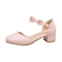 Girls Flower Dress Shoes Low Heel Mary Jane Bow Heels Princess Flower Wedding Party Pumps Summer Shoes