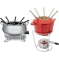 Cuisinart Fondue Pot, 3 Quart, For Chocolate, Cheese, Broth, Oil, Stainless Steel, CFO-3SSP1 & 13-Piece Cast Iron Fondue Set, Red