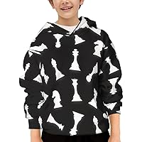 Unisex Youth Hooded Sweatshirt Chess Pieces Black Pattern Cute Kids Hoodies Pullover for Teens