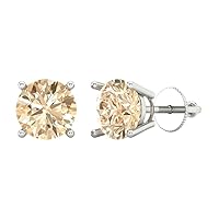 2.94cttw Round Cut Solitaire Genuine Natural Morganite Unisex Pair of Earrings Stud 14k White Gold Screw Back