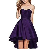 Women's Strapless Sweetheart Satin A Line Homecoming Dress Lace Up Short Cocktail Dress Dark Purple