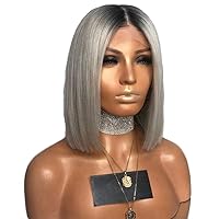 Wig Chemical Fiber Wig Female Europe and America Gray Gradient Short Straight Hair Front Bud Silk Screen Hair Set Smooth Easy to Care Simple and Capable