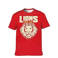 Unisex Funny-Cool T-Shirt Graphic-Tee Novelty-Vintage Short-Sleeve Hip Hop: 3D Lion Print Red Active Sport Teen Wear Man Gift