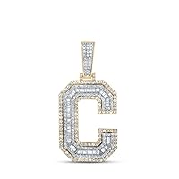 The Diamond Deal 10kt Two-tone Gold Mens Baguette Diamond C Letter Charm Pendant 1-3/4 Cttw