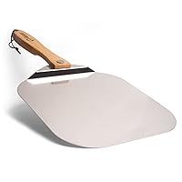 Aluminum Metal Pizza Peel with Foldable Wood Handle for Easy Storage, Pizza Spatula, Gourmet Luxury Pizza Paddle for Baking Homemade Pizza Bread (12 inch)