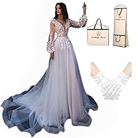 GREOENEL Amor Lace Mermaid Wedding Dresses with Cathedral Train Illusion Back Wedding Gowns with Gloves & Dress Bag W378