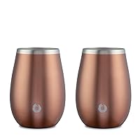 SNOWFOX Premium Vacuum Insulated Stainless Steel Grand Pinot Wine Glass - Set of 2 - Chilled Wine Stays Icy Cold - Stemless Cocktail Glasses - Elegant Home Entertaining -Classic Barware -13.5 oz -Gold