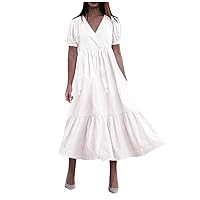 Dresses for Women 2024 Casual Loose Short Sling Type Sleeve V-Neck Swing Dress Sundress